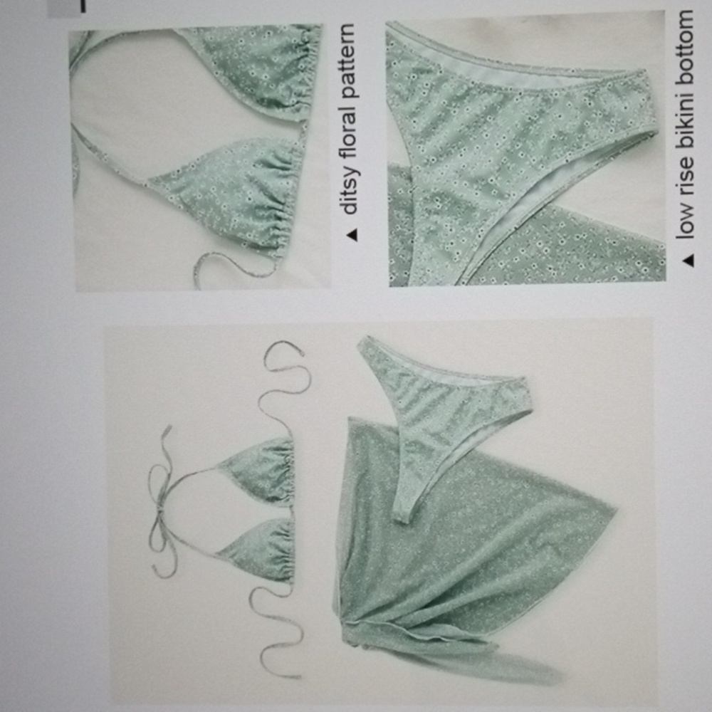 NWT WDIRARA Mint Green Floral Bikini 3-Piece Set with Wrap Medium